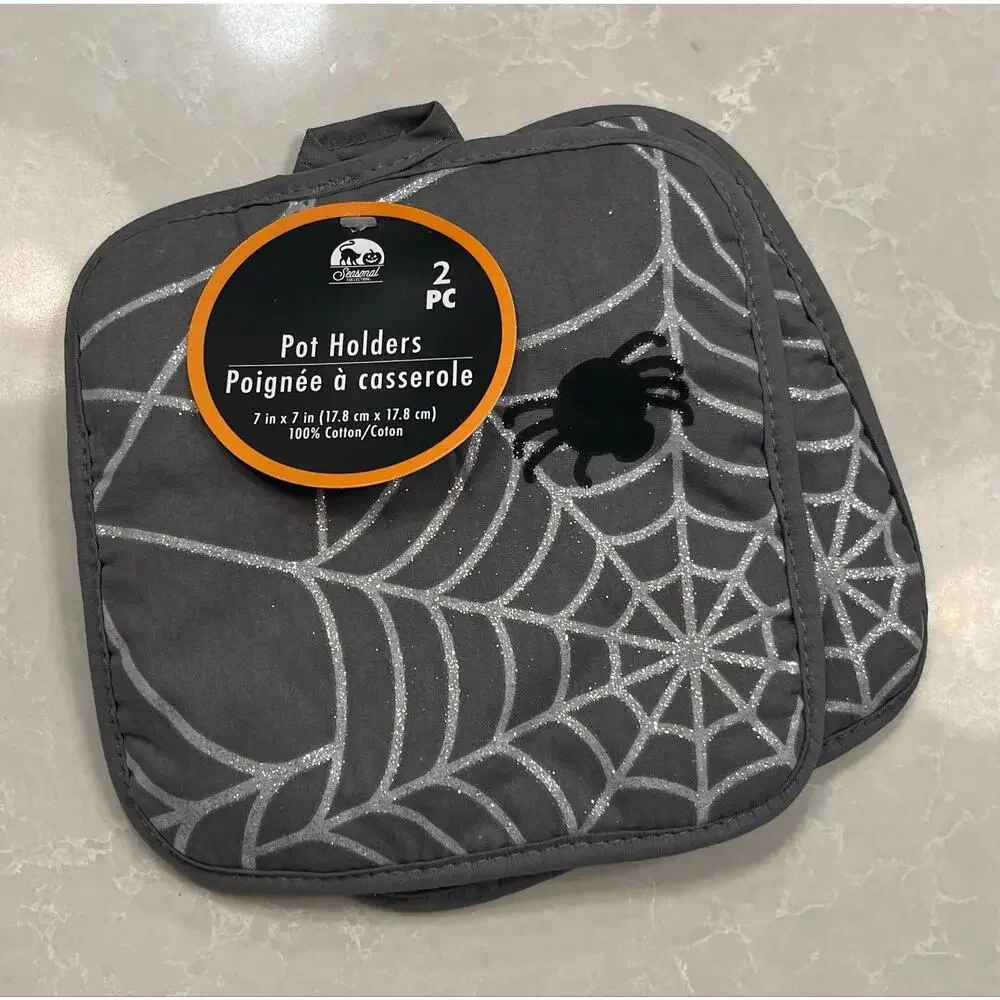 Halloween Spider Web Kitchen Set Towel Mitt Pot Holders Spatulas 6 Pc NEW